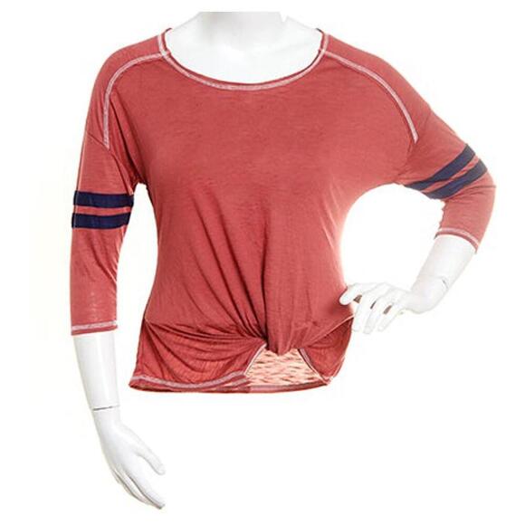 Self Esteem Tops - Self Esteem Womens Raw Edge Varsity Scoop Neck Top Size L